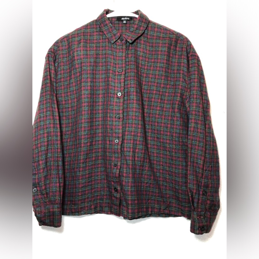 Madewell Red Green Plaid Checkered Lightweight Flannel Women's Size XSmall